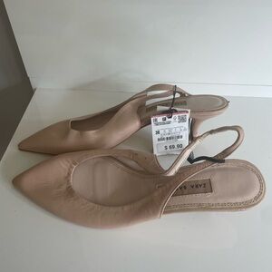 Zara Tan Heeled Slingback Shoes